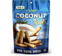 DJ&A Crispy Coconut Rolls, 70g, All Natural, Black Sesame Seeds, 55% Coconut Milk Pack of 20