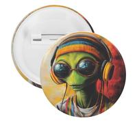 DJ Aliens Reggae Cute Tinplate Brooches for Women Men Button Pins Round Badge for Bag Hat