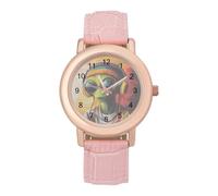 DJ Aliens Reggae Funny Watches for Women Pink Leather Strap Quartz Watch for Small Wrists