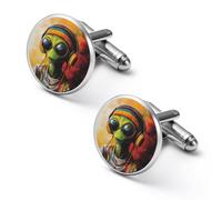 DJ Aliens Reggae Printed Cufflinks for Men Tuxedo Shirt Cuff Links Wedding Accessories Business Gift 1.7cm