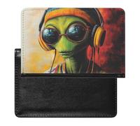 DJ Aliens Reggae Printed Passport Holder Cover Leather Passport Wallet Slim Card Case for Travel