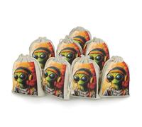 DJ Aliens Reggae Reusable Gift Wrap Cotton And Linen Drawstring Bag Packs Storage Wrapping Pouch 8 Pieces