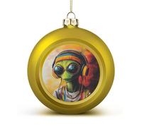DJ Aliens Reggae Shiny Christmas Ball Ornaments for Xmas Tree Hanging Balls Holiday Party Decoration 2PCS