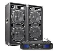 DJ Amplifier & Speakers Package - Max210 Dual 10" Passive DJ Speakers Pair, Skytec SPL700 Power Amp & Cables - 700W 3-Way Sound System for Mobile DJs & Live PA Events