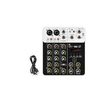 DJ Audio Mixer V4 DJ Mixer Console 4 Channel Mixer Protable 48V Phantom Power USB with Sound Card for PC Recording Singing(V4 White Type)