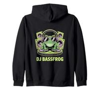 DJ BASSFROG EDM Rave Bass Music Frog With Headphones Zip Hoodie
