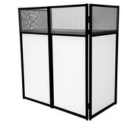 DJ Disco Booth Stand Mixer Shelf Foldable Portable Screen Table Powder Coated Steel Interchangeable Stretch Cloth Panels 1 x Black & 2 x White Cloths Carry Storage Bag Secure Handle Lock Complete Set