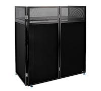 DJ Booth Table with Black & White Scrim, Foldable Metal DJ Stand with Cable Management & Carry Bag, 108 * 52 * 115CM Workstation for Mobile DJ, Wedding, Party, Event, DJ Controller, Laptop & Mixer