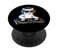 DJ Cat Glitch Style Vaporwave Music Design PopSockets Adhesive PopGrip