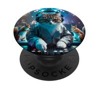 DJ Cat Party Squirrels Music Fun Retro Vibes PopSockets Adhesive PopGrip
