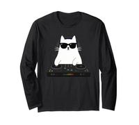 DJ Cat Wearing Sunglasses Electronic Music Turntable Vinyl E Long Sleeve T-Shirt
