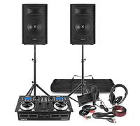 DJ CD Mixer Amplifier & Speaker Package - Complete Mobile DJ Setup with Dual CD Mixer, 2x 12” 600W Passive Speakers, Tripod Stands, Headphones, Microphone & All Cables Included