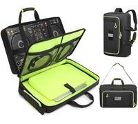 DJ Controller Case for DDJ-FLX4/ 200/400/SR2/REV1 Numark Party Mix 2/Mixtrack Platinum FX with 17.3" Laptop Compartment, DJ Controller Bag with Thick EVA Padding and Shoulder Strap, Black+Green