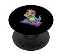 Dj Dinosaur Spinning Vinyl Cool Fun Music PopSockets Adhesive PopGrip
