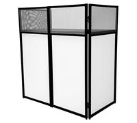 DJ Disco Booth Stand Mixer Shelf Foldable Portable Screen Table Powder Coated Steel Interchangeable Stretch Cloth Panels 1 x Black & 2 x White Cloths Carry Storage Bag Secure Handle Lock Complete Set
