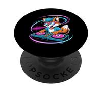 Dj Fox Spinning Fun Beats Music Vibes Party PopSockets Adhesive PopGrip