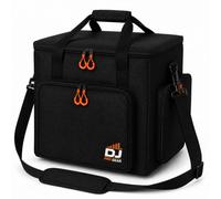 DJ Gear Bag Organizer for Mobile DJs, Large Equipment and Cable Storage Bag with Removable Velcro Dividers, Hi-Vis Orange Interior, 1680D Oxford Fabric, Exterior Pockets and Structured Base