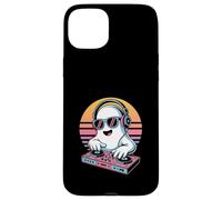 DJ Ghost Halloween Design with Retro Sunset and Headphones Case for iPhone 15 Plus