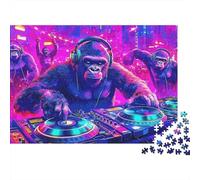DJ Gorilla Party Hard 1000 Piece Puzzle for Adults Gorilla DJ in Neon-lit Rave Party Premium Sturdy Vibrant Challenging Stress Relief 70x50cm/1000pcs