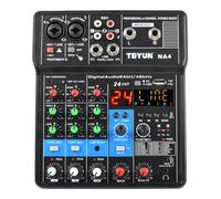 DJ Mixer, 4-Channel Professional Sound Mixer Console Mini Mixer Sound Card Computer Input 48v Power USB Computer Record NA4