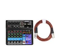 DJ Mixer Controller 6 Channels Sound Mixing Console Bluetooth Mobile USB Record Computer Playback 48V Phantom Power Input Audio Mixer A6 for Streaming/Podcasting/Gaming, Phone, Computer(A6 1pcs 2M)