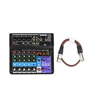 DJ Mixer Controller 6 Channels Sound Mixing Console Bluetooth Mobile USB Record Computer Playback 48V Phantom Power Input Audio Mixer A6 for Streaming/Podcasting/Gaming, Phone, Computer(A6-2pcs 0.5M)