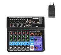 DJ Mixer Controller 6 Channels Sound Mixing Console Bluetooth Mobile USB Record Computer Playback 48V Phantom Power Input Audio Mixer A6 for Streaming/Podcasting/Gaming, Phone, Computer(A6)