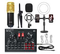 DJ Mixer Controller Condenser Microphone Bundle Mic Kit V8 Live Sound Card BM800 Microphone Mobile Phone Computer Universal Sound Card for Streaming/Podcasting/Gaming, Phone, Computer(1)