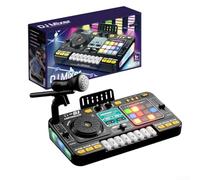 DJ Mixer for Kids with Lights and Wireless Microphone, 12 Tracks, 3 DJ Effects, 8 Keyboard Keys, ABS Material, Connectivity, Interactive Music Console for Children(Black)