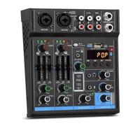 DJ Mixer, M4 4 Channels Sound Mixing Console Bluetooth Record Computer Playback 48V Phantom Power Delay Repaeat Effect USB Mixe