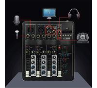 DJ Mixer Mixer Four-Channels With Bluetooth With Effect USB Interface Network Karaoke Anchor Dedicated Small Mixer Support USB/SD Card Black Compact Mixing Console (Black 240x200x37mm)