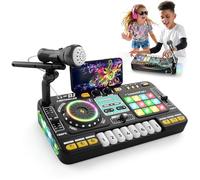 DJ Mixer Table for Kid, 12 Tracks DJ Decks with Microphone, Bluetooth, Piano Keys, Lights and Effects, Educational Musical DJ Set, Interactive Music Keyboard Toy for Boys and Girls (Black)