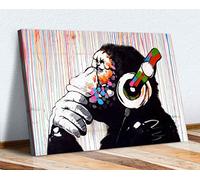 DJ MONKEY THINKING GORILLA COLOURED RAIN CANVAS WALL ART PRINT ARTWORK (47in x 32in / 119cm x 81cm)