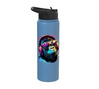 DJ Monkey with Headphones and Sunglasses Music Party Monkey Stainless Steel Insulated Water Bottle