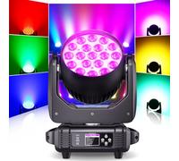DJ Moving Head Light, 19x15W RGBW LED Stage Lights with Beam/Wash/Zoom Effects, DMX Sound Activated Control for Parties, Discos, and Weddings