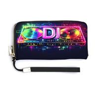 DJ Music Lover Leather Large Capacity Wallet with Wrist Strap Credit Card Holder Wallets Travel Purse Handbags