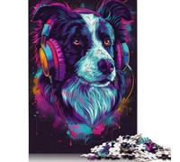 DJ Neon Border Collie Jigsaw Puzzles for Adult 500 Piece Jigsaw Puzzle for Adults Round Jigsaw Puzzles Great Gift for Adults 500pcs (52x38cm)