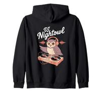 DJ Nightowl Owl DJ Turntable Headphones Night Music Zip Hoodie