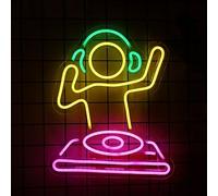 DJ Player Neon Sign DJ Neon Light DJ Gifts for Men Cool DJ Player LED Neon Sign for Wall Decor Dimmable LED Neon Light for Bar Restaurant Music Concert Man Cave Wall Art 11.8 * 14.2IN