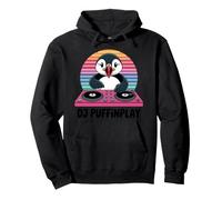 DJ Puffinplay Retro Sunset Puffin DJ Music Pullover Hoodie
