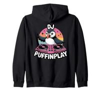 DJ Puffinplay Retro Sunset Star Puffin DJ Wings Zip Hoodie