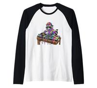 DJ Raccoon Melt The Wax 90s Vinyl Record Player Trash Panda Raglan Baseball Tee
