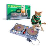 DJ Scratchpad by Relatable, Enrichment Cat Toys And Kitten Toys For Your Furry Friends, Cat Tree Essentials, Includes Box With 2 Scratch Wheels, 1 Plastic Ball With Bell, And Attached Microphone Plush