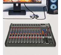 DJ Sound Controller Studio Audio Mixer, 48V Phantom Power, 3 Band EQ, Effects Bluetooth, RCA Input Output, 12 Channel Professional Stereo Mixer For Home Ktv, Stage, Band/Stage Performances
