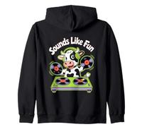 Dj Sounds Like Fun Cow Turntable Vibes Zip Hoodie