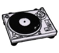 DJ Turntable White Embroidered Patch for Iron-On or Sew-On Clothes Iron-On Patch Appliqué Record Player Music Patch Size 6.5 x 4.0 cm