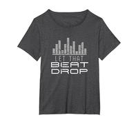 DJ Vinyl Record Kawaii Let That Beat Drop Turntable Music T-Shirt, Women's Plus, Dark Heather Grey, 1X