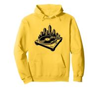 DJ Vinyl Turntable City Skyline, Old Skool Jungle Rave Music Pullover Hoodie