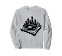 DJ Vinyl Turntable City Skyline, Old Skool Jungle Rave Music Sweatshirt