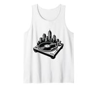 DJ Vinyl Turntable City Skyline, Old Skool Jungle Rave Music Tank Top